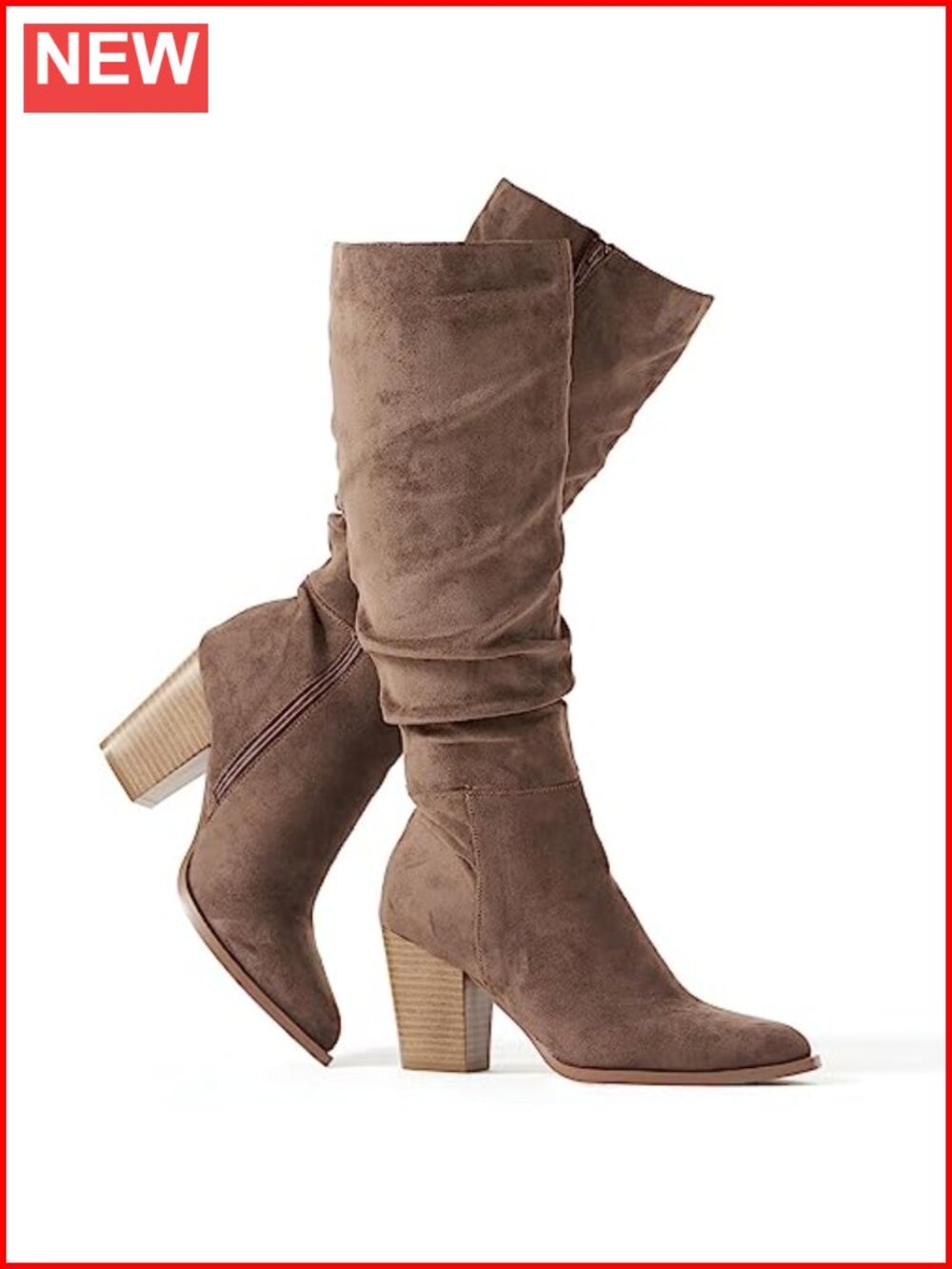Women's Faux Suede Knee High Boots Pointed Toe Chunky Heel Slouchy